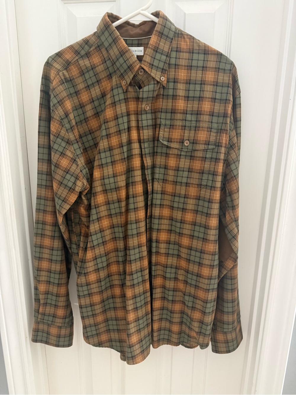 Cutter & Buck Olive Green and Tan Plaid Button-Down Shirt